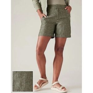 Athleta Voyager Linen Shorts Green Size 0 Adjustable Waist Pockets Hiking Travel